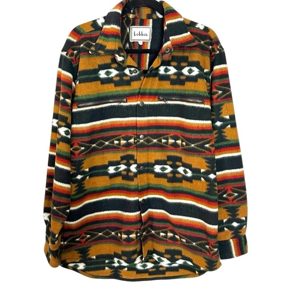 Vintage 90s Southwestern Aztec Shacket Size Large Western Bohemian Snaps Pockets - Picture 5 of 7